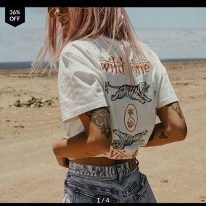 White tee with embroidery on the back